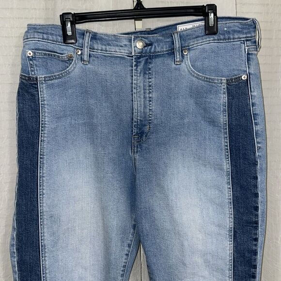 GAP 33/16 Blue Vintage Slim High Rise Light Wash Two Tone Stripe Raw Hem Jeans - Picture 6 of 16